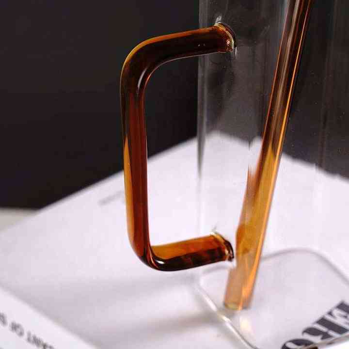 Square Glass Cup with Lid and Glass Straw - Brown